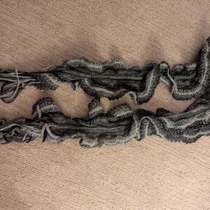 Ruffled Knit Scarf in Gray and Black